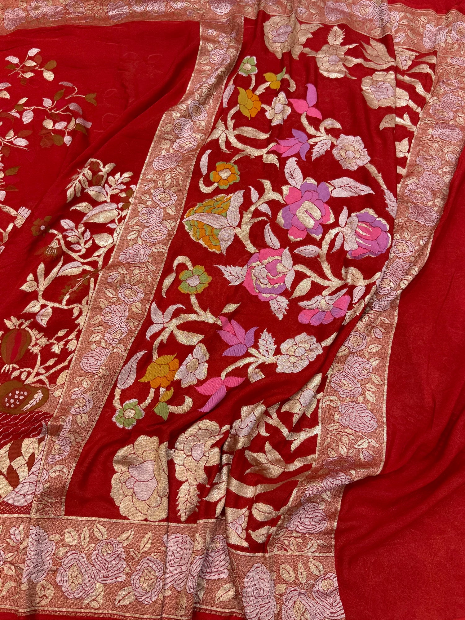 Red Pure Banarasi Chiffon Georgette Saree