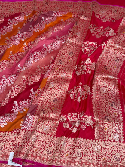 Red Handwoven Pure Banarasi Rangkaat Silk Saree