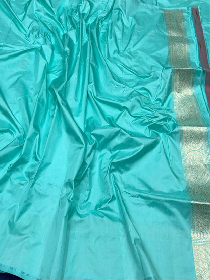 Sea Blue Handwoven Pure Banarasi Silk Saree