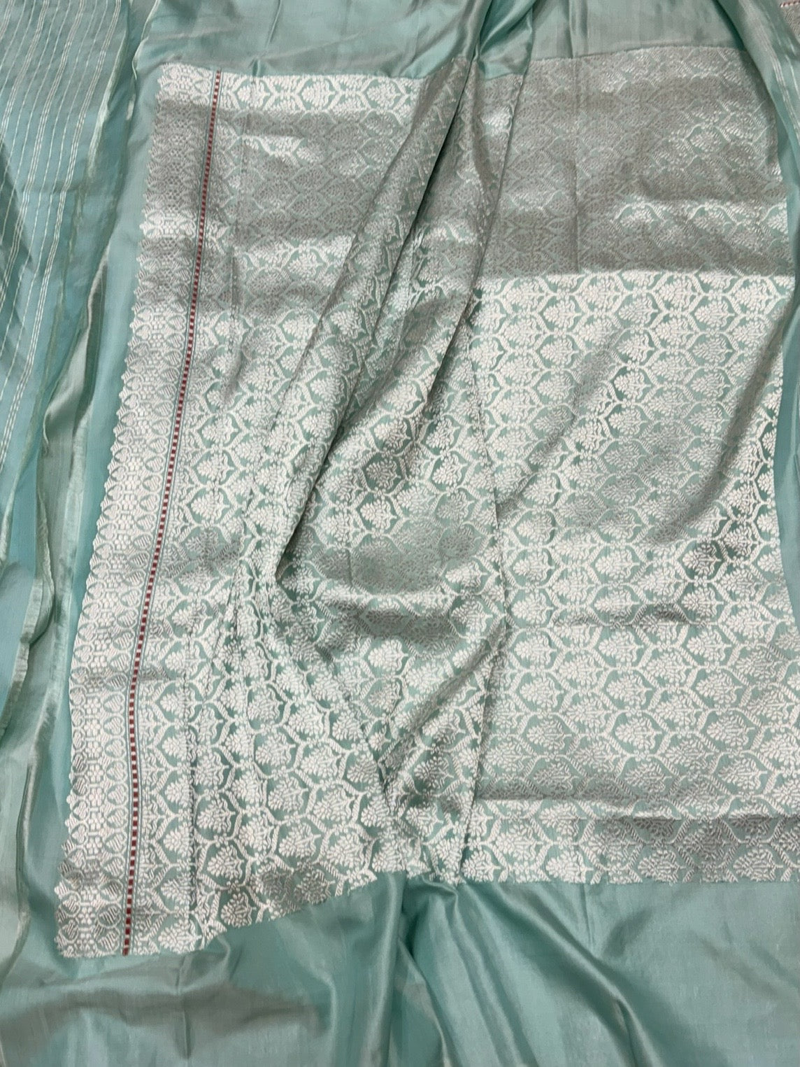 Sage Green Handwoven Pure Banarasi Ektara Silk Saree – Kadwa Weave, Pure Mulberry Silk