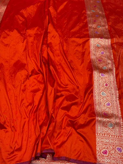 Burnt Orange Handwoven Pure Banarasi Silk Saree