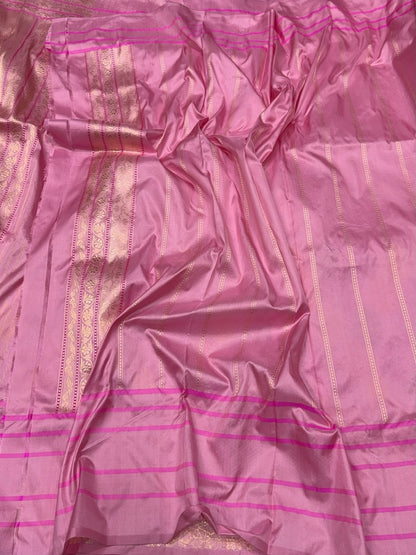 Baby Pink Handwoven Pure Banarasi Silk Kadwa Saree – 100% Pure Katan Mulberry Silk, Premium Brocade Weave