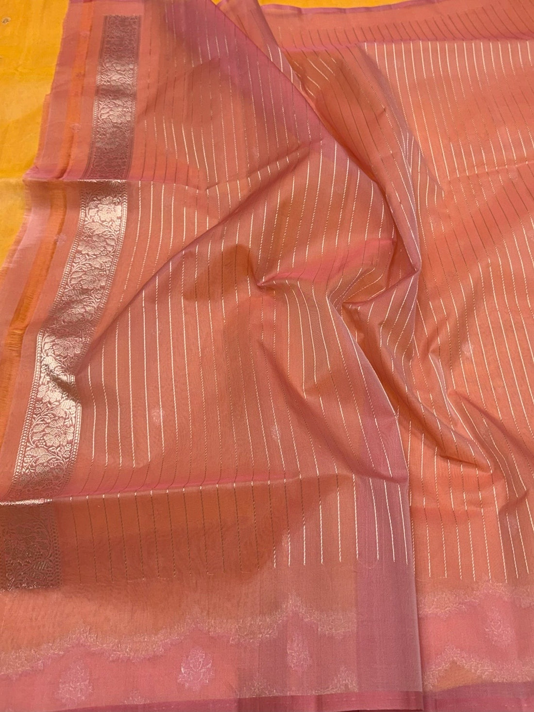 Orange Handwoven Banarasi Pure Organza Silk Saree