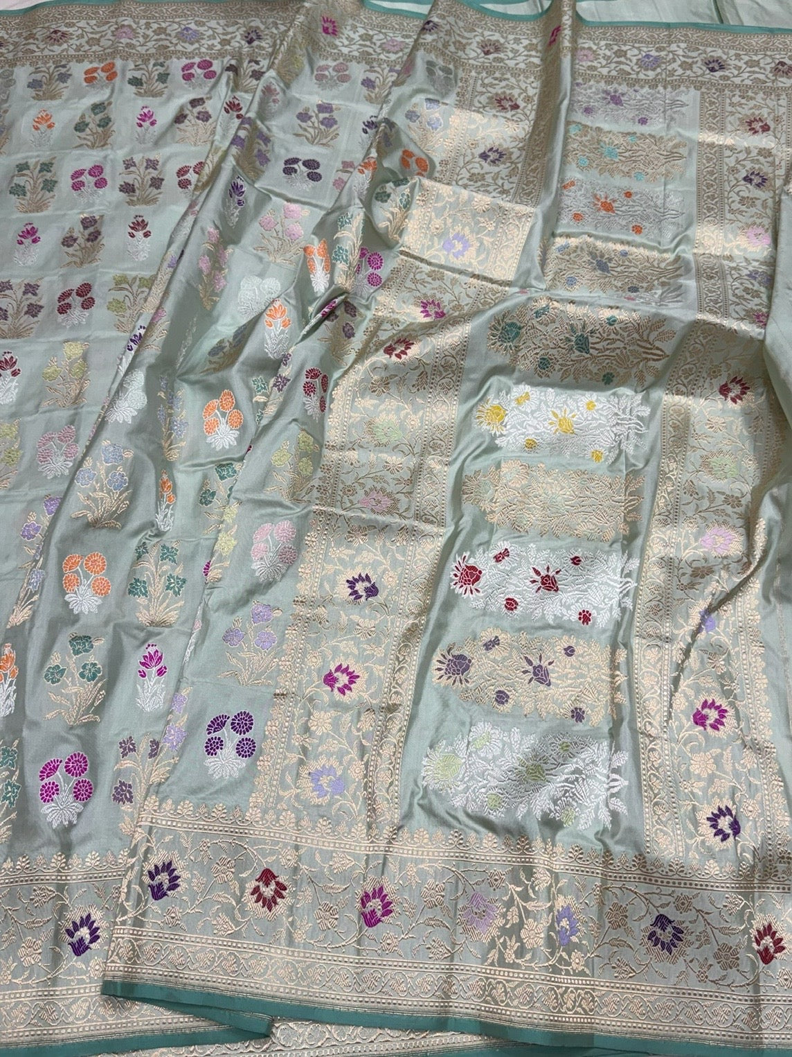 Powder Blue Handwoven Pure Banarasi Silk Saree