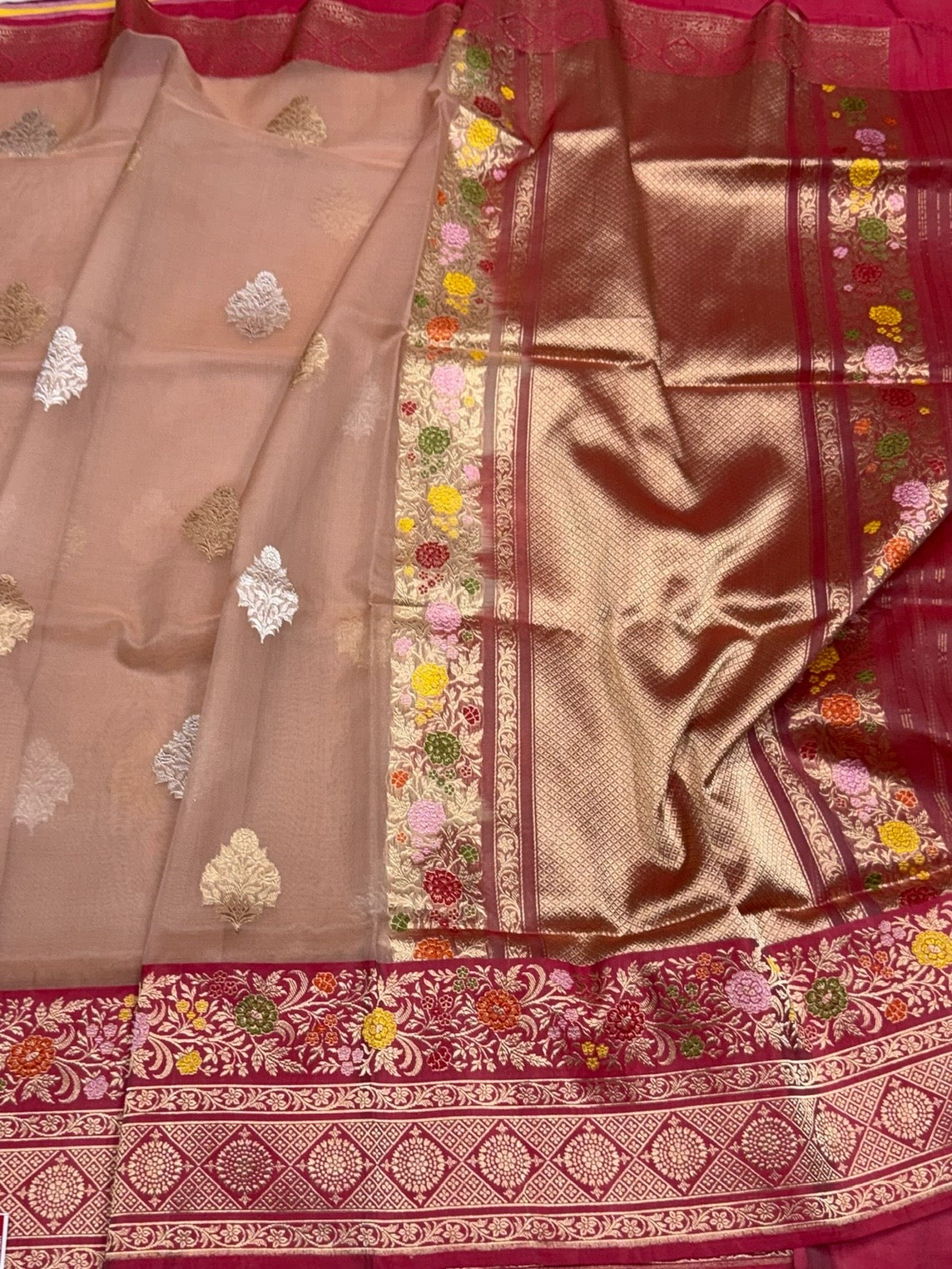 Peach Handwoven Pure Organza Silk Saree