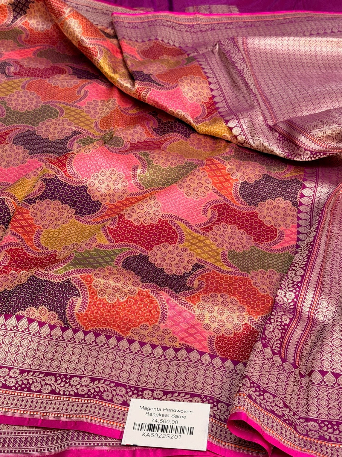 Rani Pink Handwoven Pure Banarasi Rangkaat Silk Saree