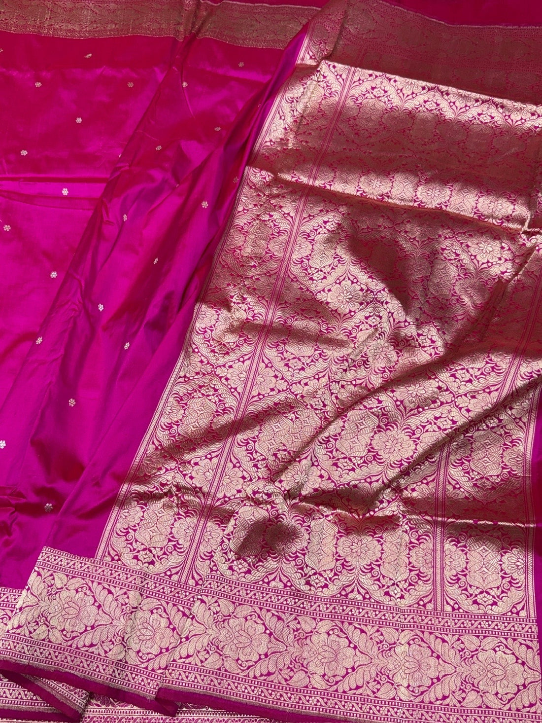 Rani Pink Handwoven Pure Banarasi Silk Saree