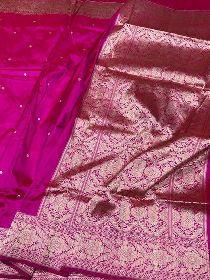 Rani Pink Handwoven Pure Banarasi Silk Saree