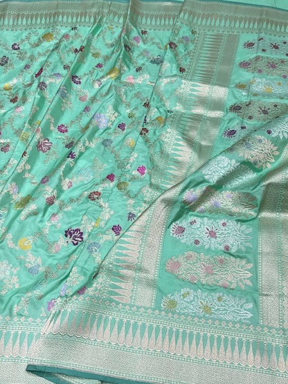 Sea Green Handwoven Pure Banarasi Silk Saree