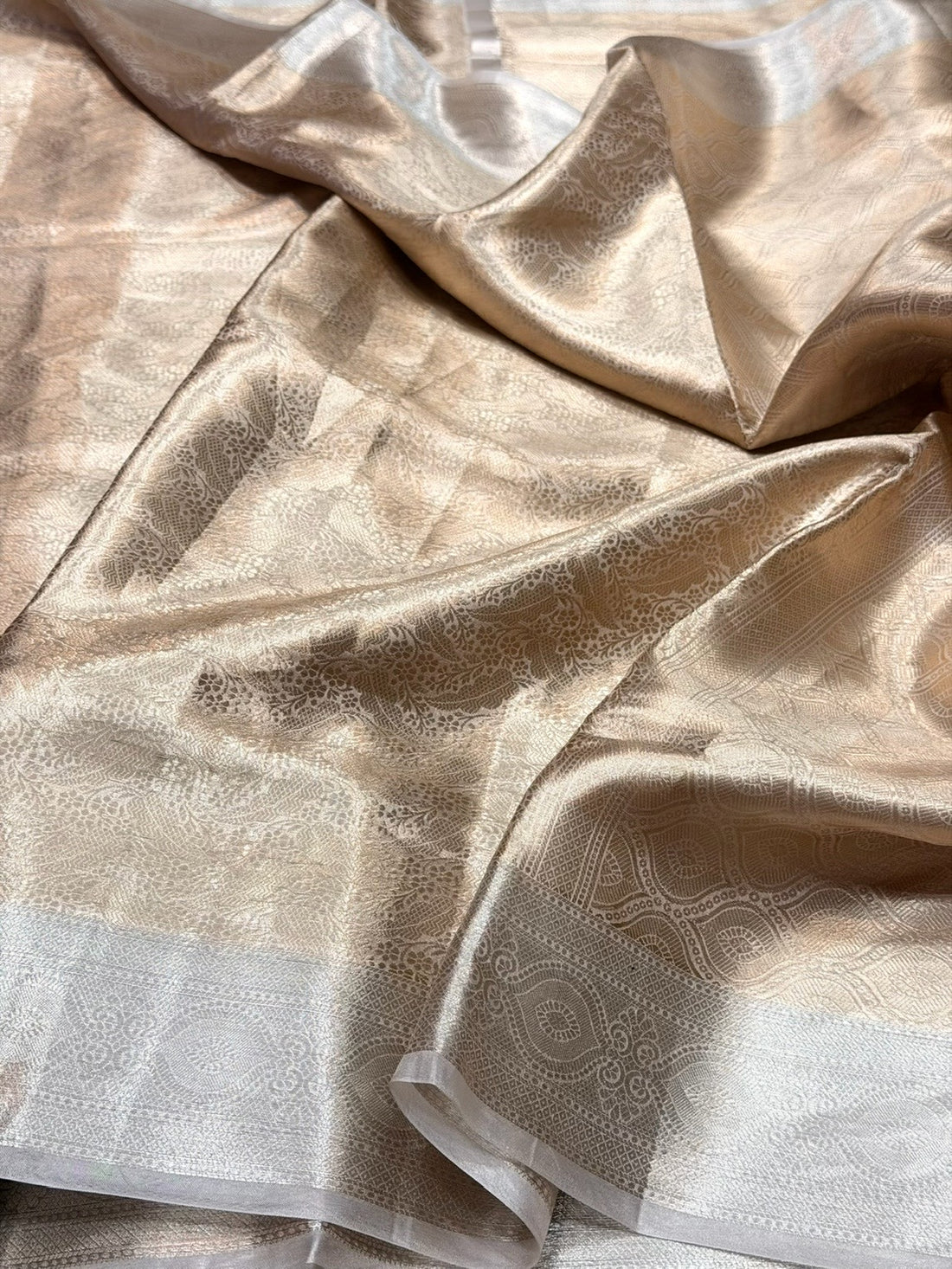 Antique Gold Banarasi Pure Tissue Brocade Silk Saree – Festive &amp; Wedding Saree