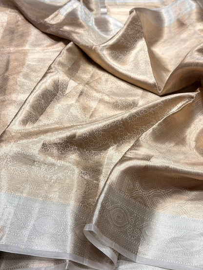 Antique Gold Banarasi Pure Tissue Brocade Silk Saree – Festive &amp; Wedding Saree