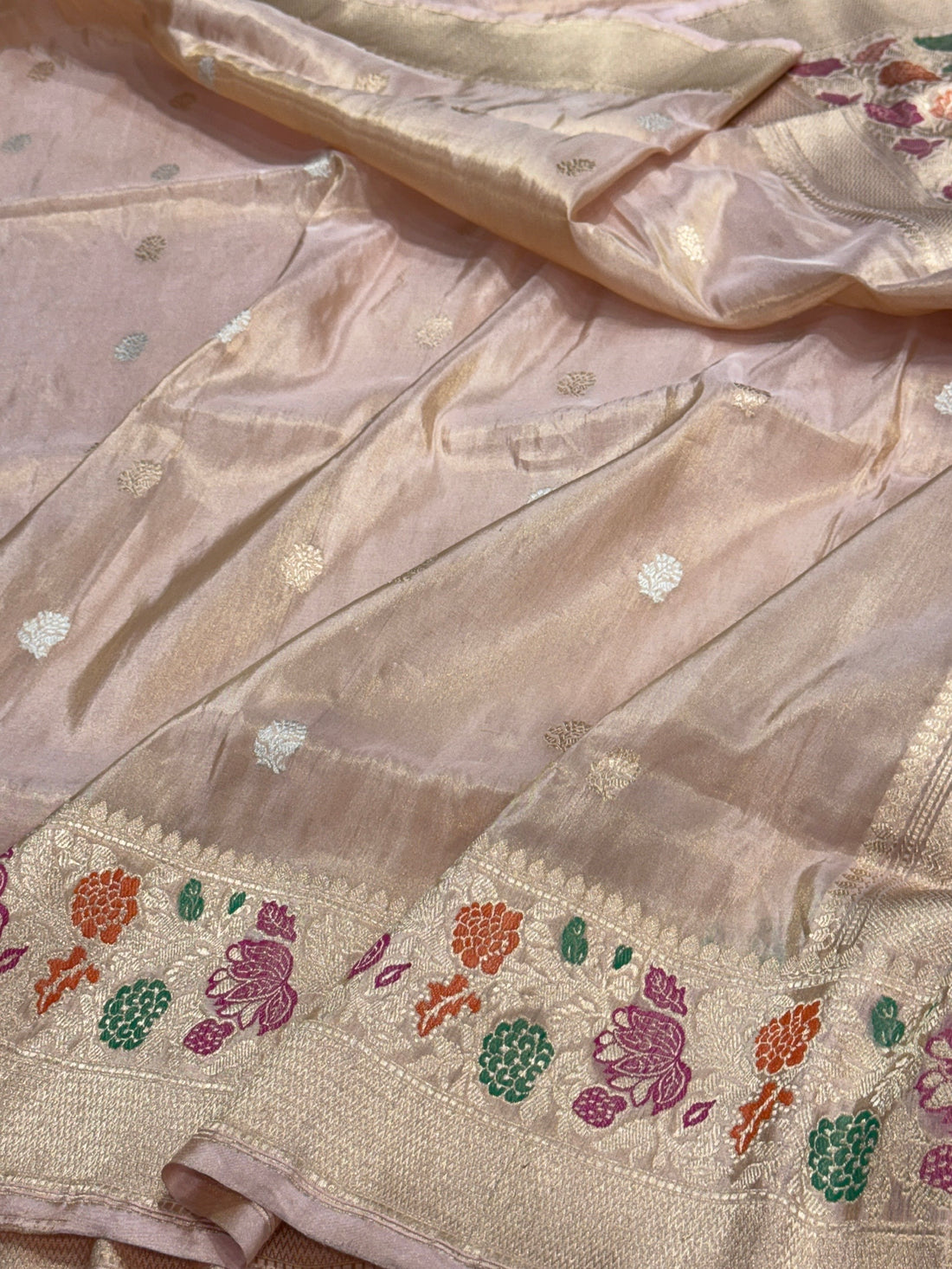 Rose Gold Handwoven Pure Banarasi Tissue Silk Saree