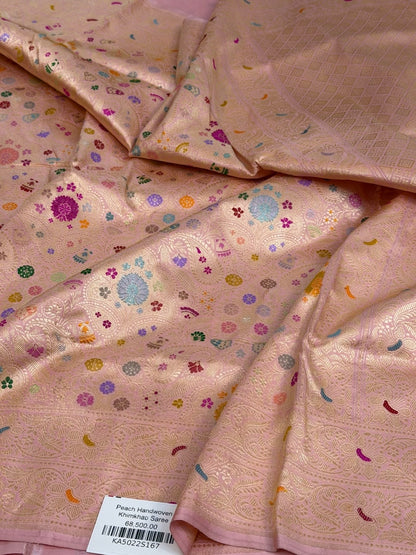 Baby Pink Handwoven Kimkhab Banarasi Pure Silk Brocade Sareee
