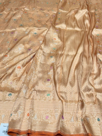 Peach Handwoven Pure Banarasi Silk Saree