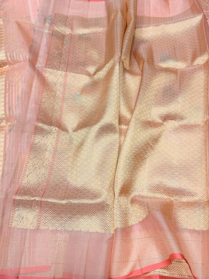 Peach Handwoven Pure BanarasiOrganza Silk Saree
