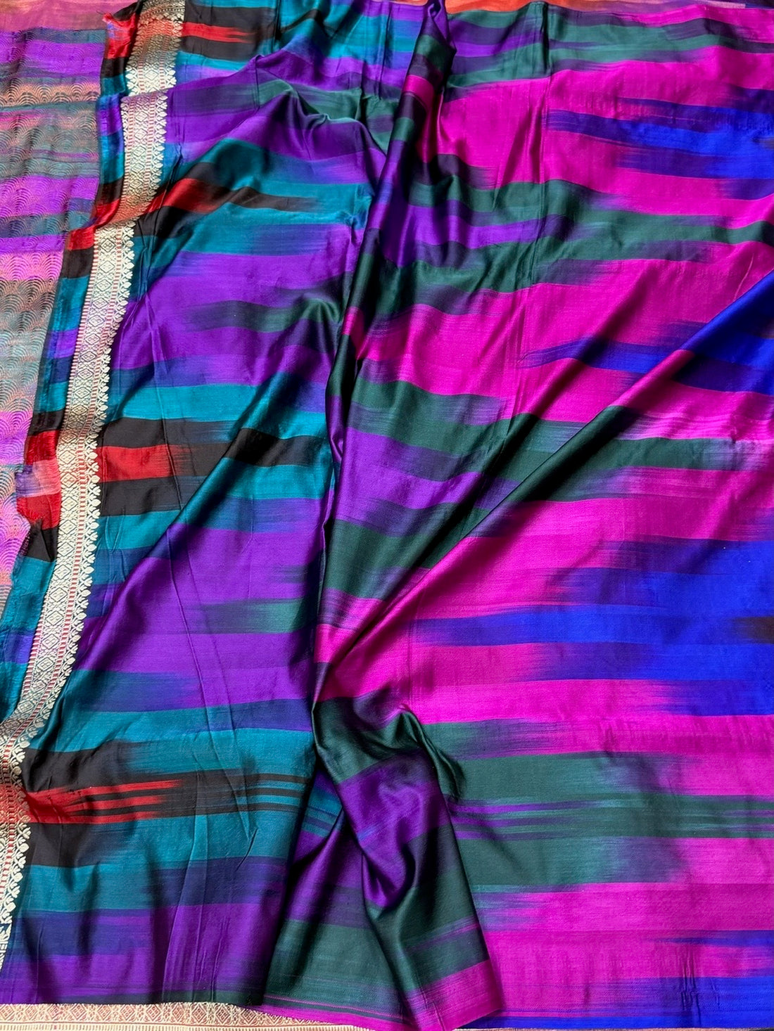 Rainbow Handwoven Pure Banarasi Satin Brocade Silk Saree