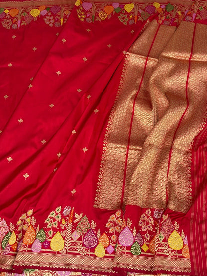Red Handwoven Pure Banarasi Ektara Silk Saree