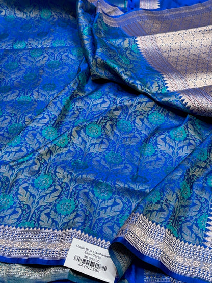 Royal Blue Handwoven Pure Banarasi Satin Tanchoi Silk Saree