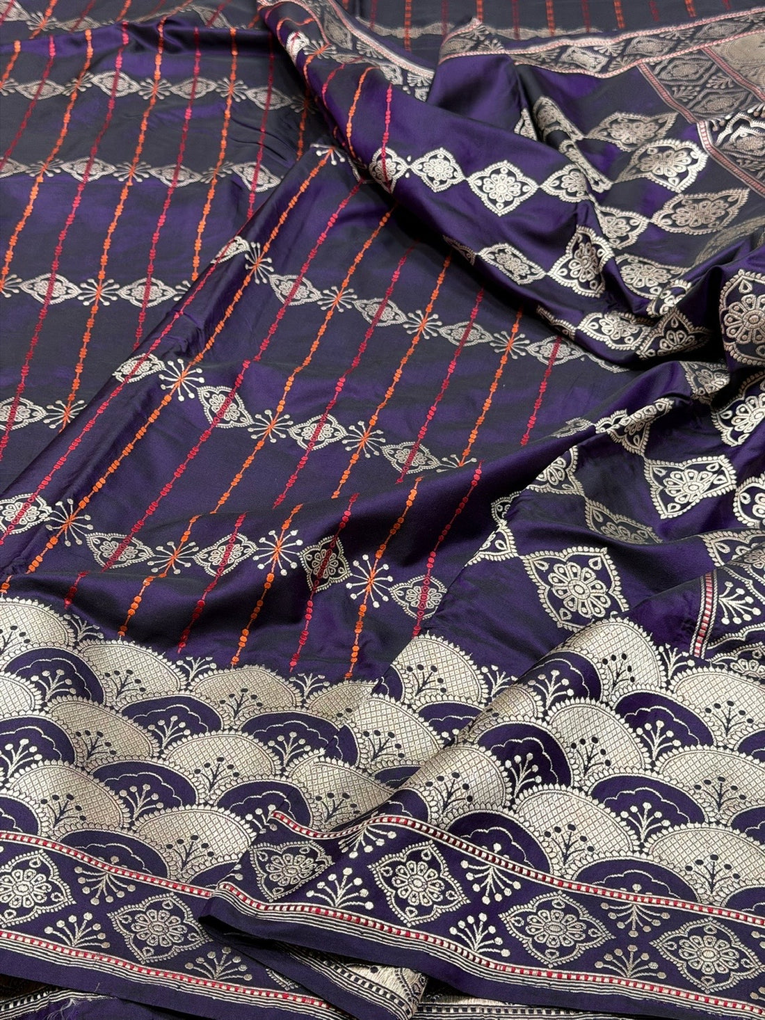 Purple Handwoven Pure Banarasi Silk Saree – Kadwa Weave in 100% Katan Mulberry Silk