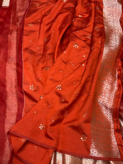 Rustic Orange Pure Banarasi Organza Silk Saree
