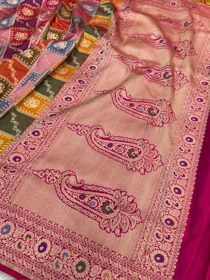 Rani Pink Rangkaat Pure Banarasi Silk Saree