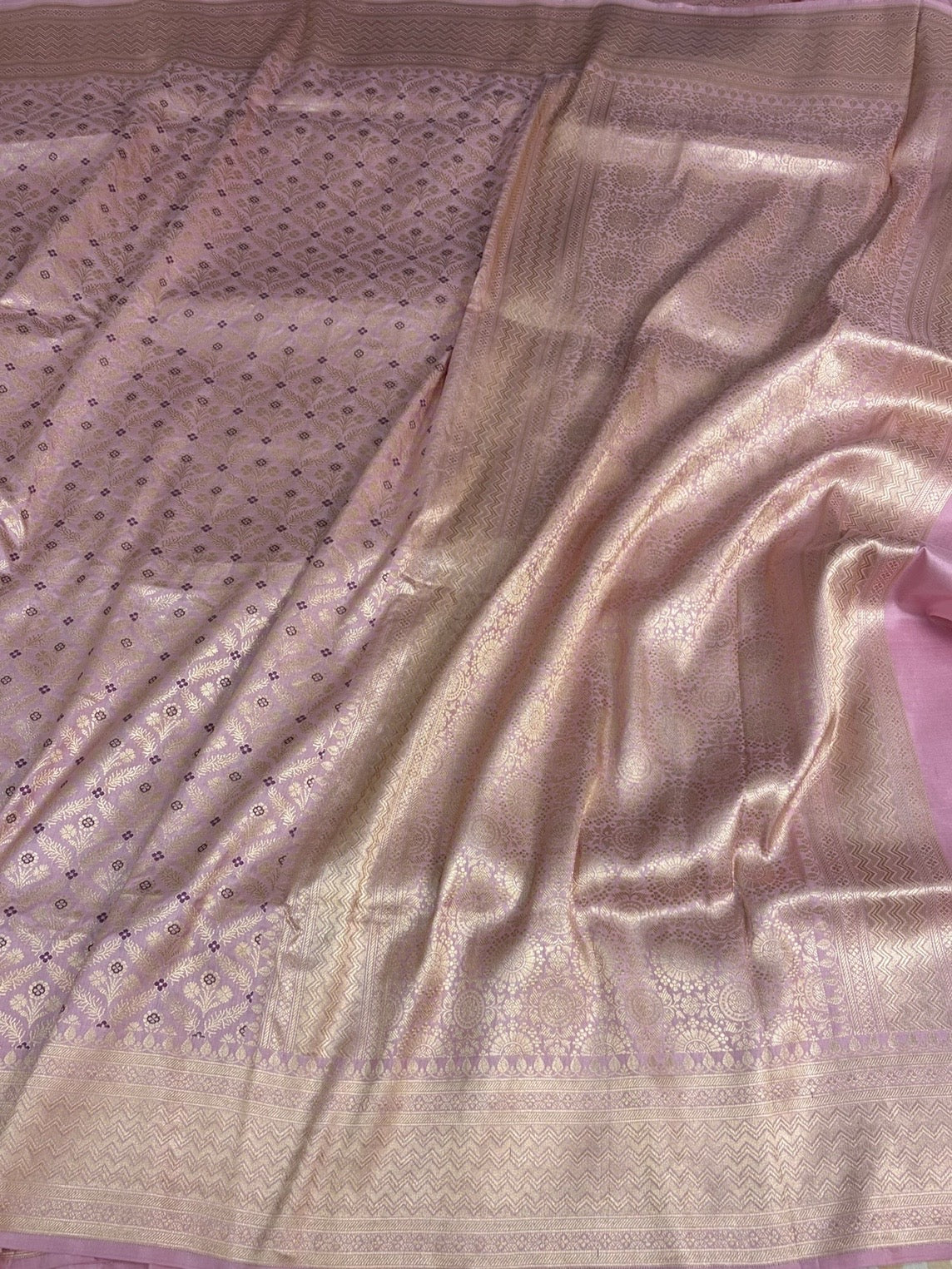 Lilac Banarasi Minakari Pure Katan Silk Brocade Saree