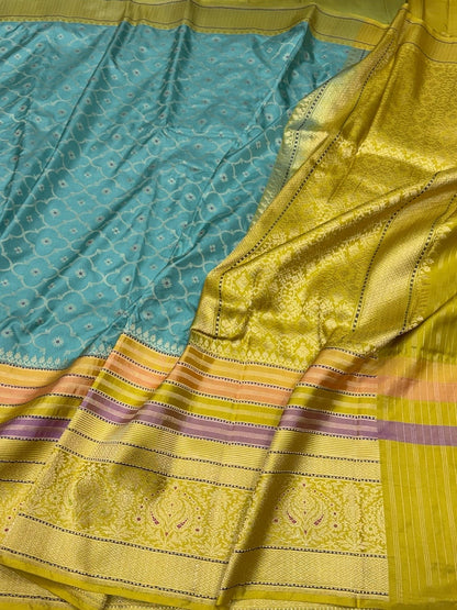 Sea Blue Handwoven Pure Banarasi Ektara Silk Saree