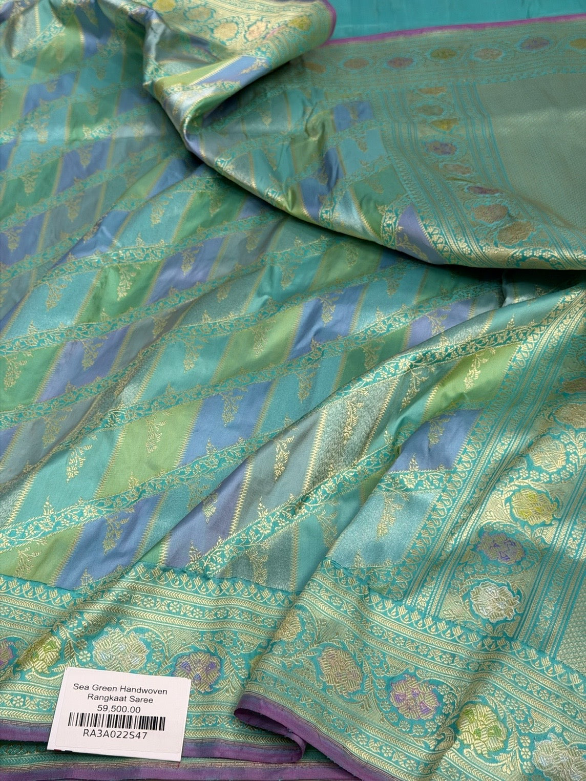 Sea Green Handwoven Pure Banarasi Rangkaat Silk Saree