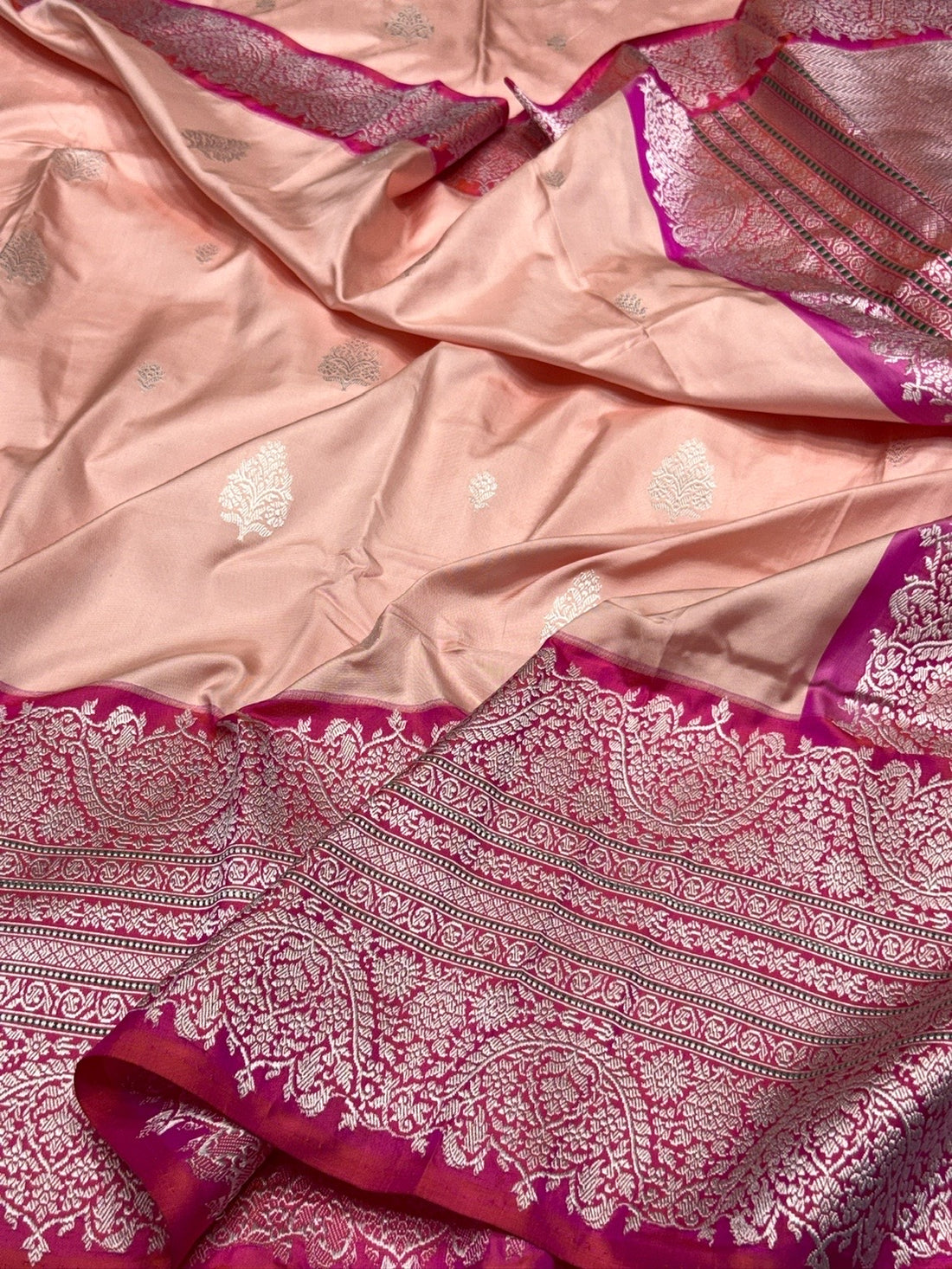 Peach Handwoven Pure Banarasi Ektara Silk Saree