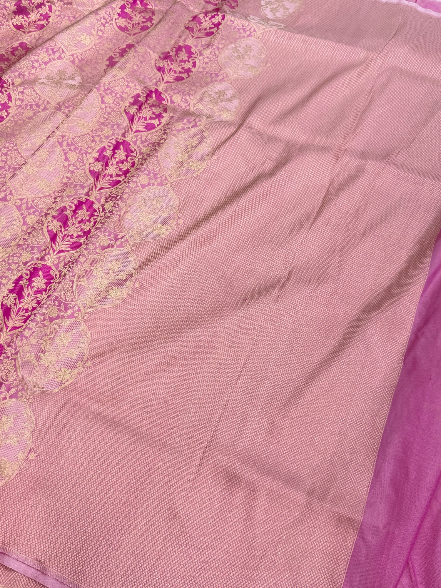 Baby Pink Banarasi Minakari Pure Silk Brocade Saree | 100% Pure Katan Silk