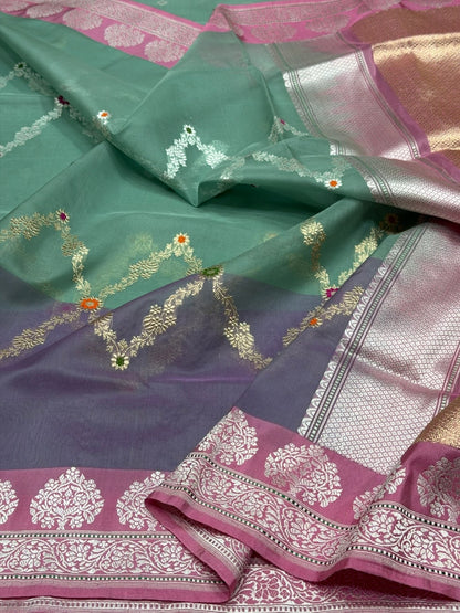 Green Handwoven Pure Banarasi Organza Silk Saree