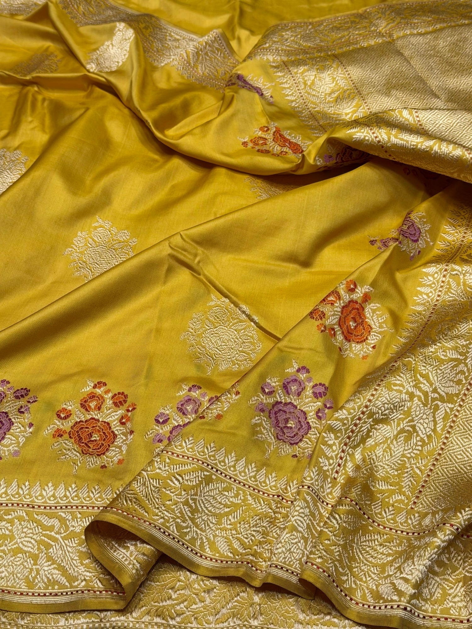 Mustard Yellow Handwoven Pure Banarasi Ektara Silk Saree – Authentic Kadwa Weave