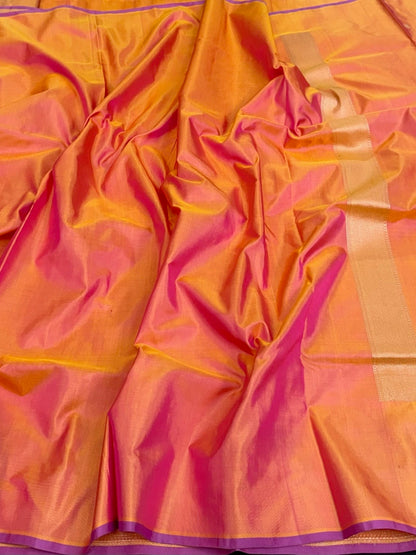Orange Handwoven Pure Banarasi Silk Saree