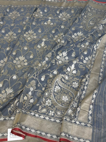 Grey Pure Muslin Cotton Jamdani Saree