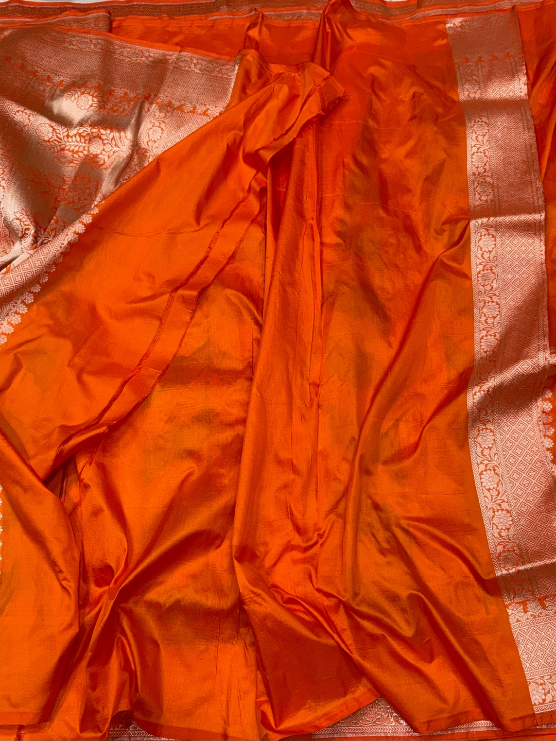 Orange Banarasi Pure Rangkaat Silk Saree – Cutwork Weave in 100% Pure Katan Silk