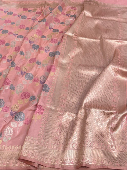 Peach Handwoven Pure Banarasi Katan Silk Saree