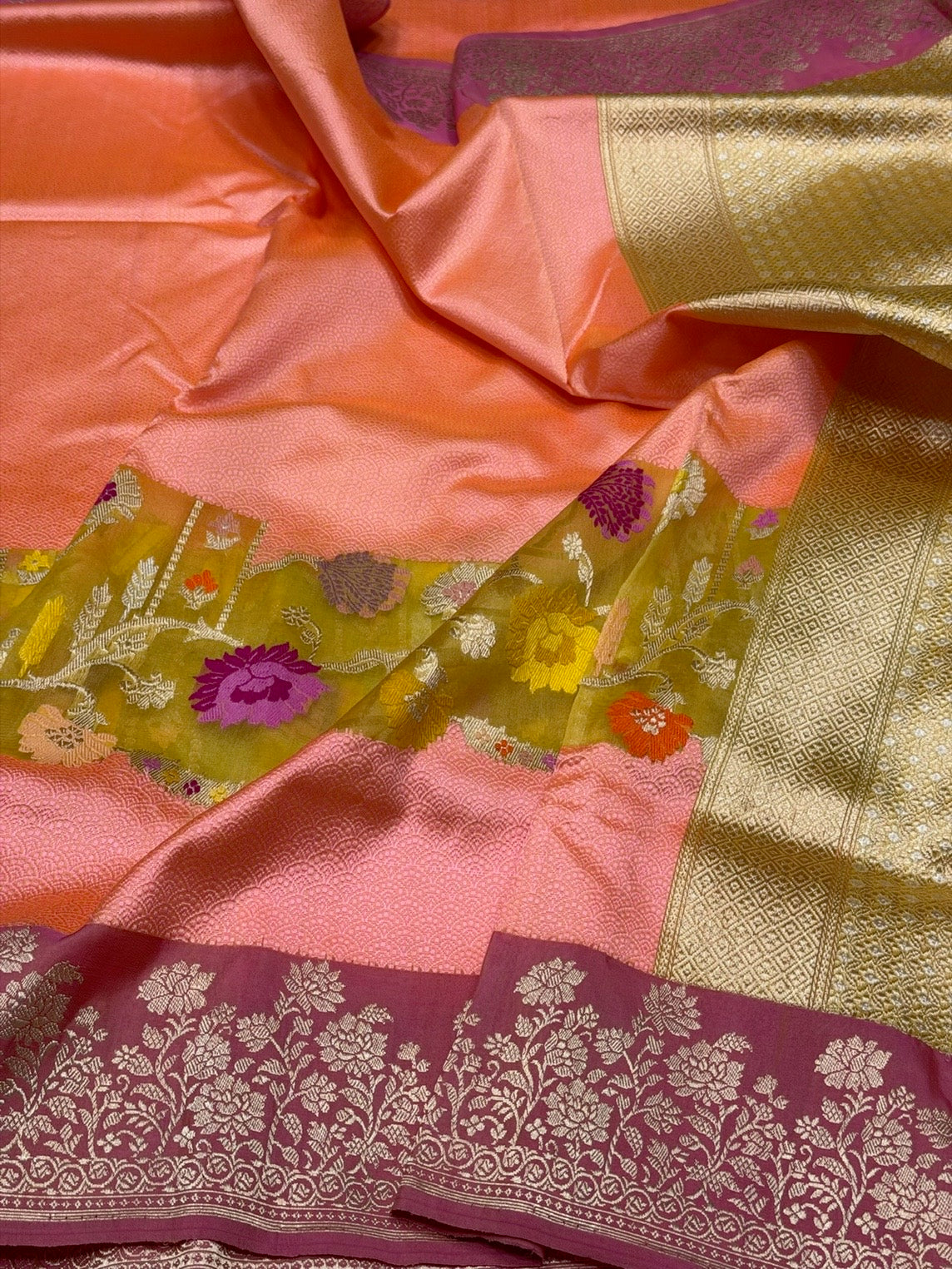 Peach Handwoven Pure Banarasi Katan Silk Saree
