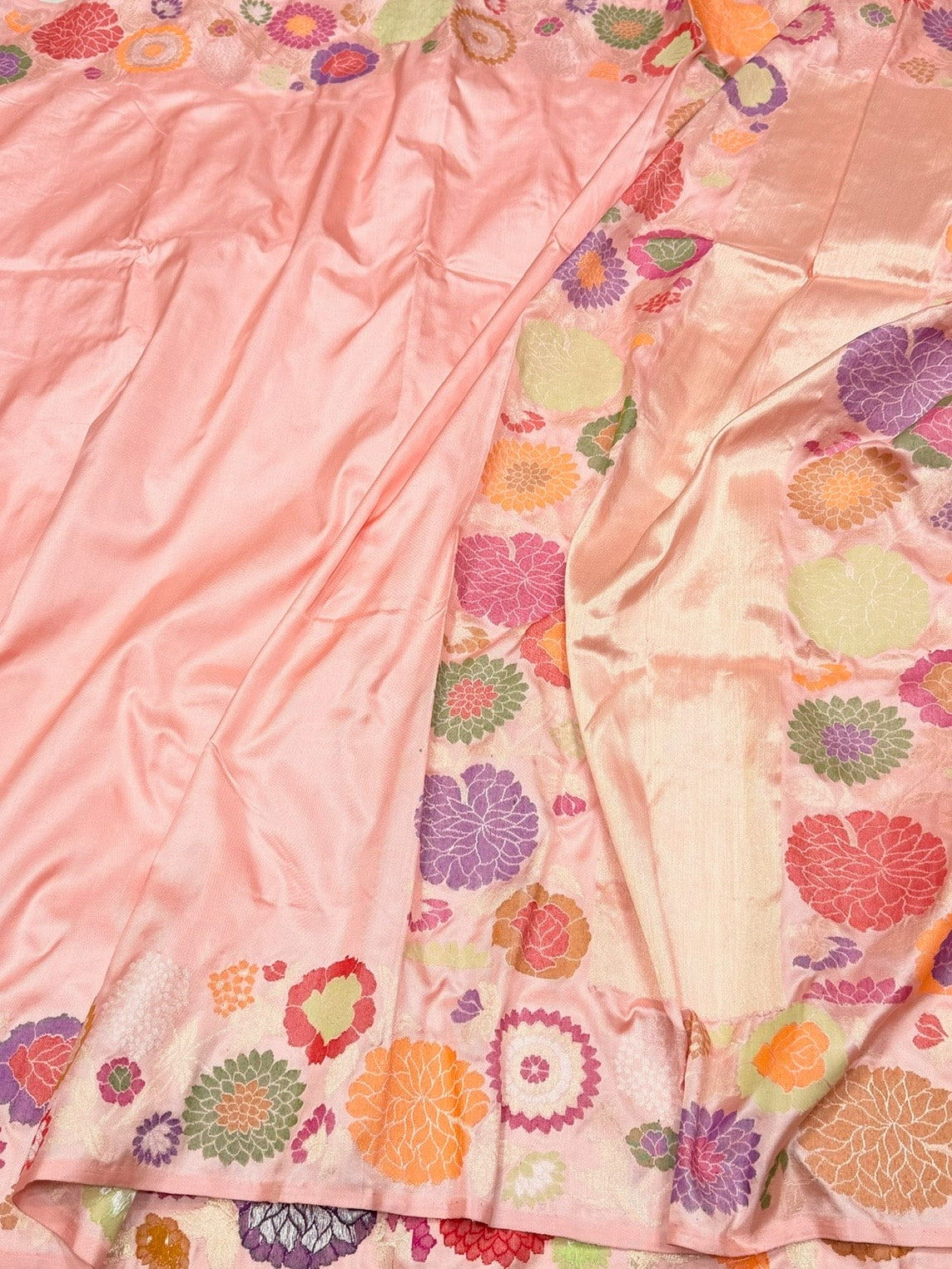 Peach Handwoven Pure Banarasi Ektara Silk Saree – Kadwa Iktara Weave, Pure Mulberry Silk