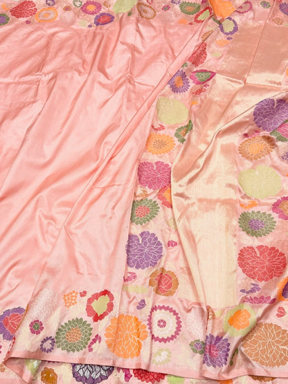 Peach Handwoven Pure Banarasi Ektara Silk Saree – Kadwa Iktara Weave, Pure Mulberry Silk