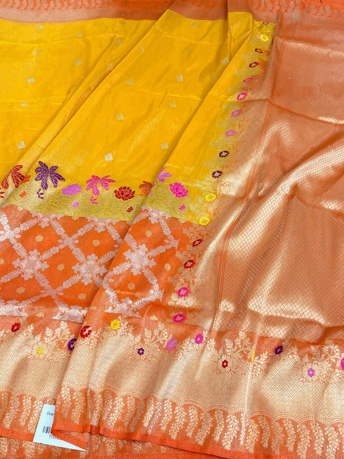 Yellow / Orange Handwoven Banarasi Pure Katan Tissue Saree