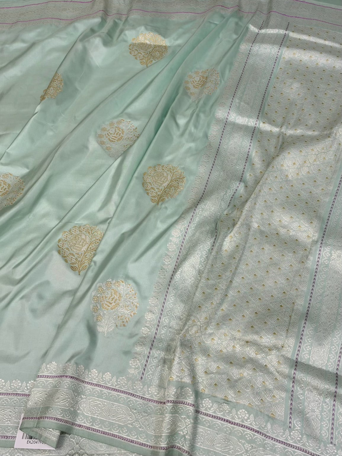 Powder Blue Handwoven Pure Banarasi Ektara Silk Saree