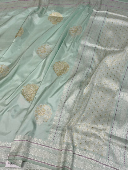 Powder Blue Handwoven Pure Banarasi Ektara Silk Saree