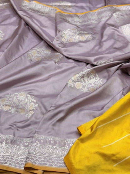 Mauve Handwoven Pure Banarasi Ektara Silk Saree