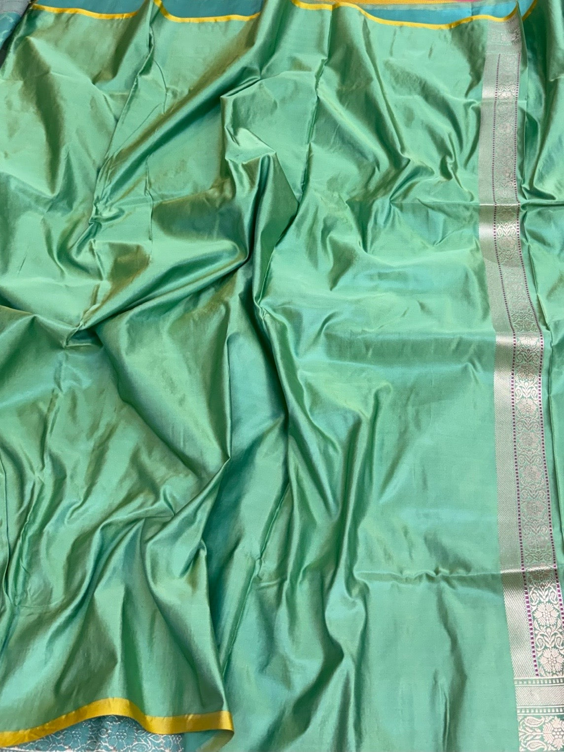 Sea Green Handwoven Pure Banarasi Satin Silk Saree