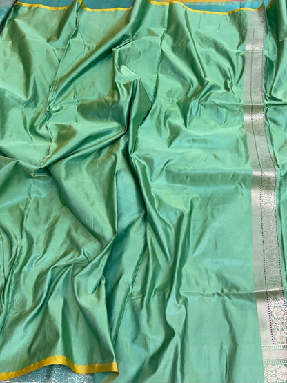 Sea Green Handwoven Pure Banarasi Satin Silk Saree