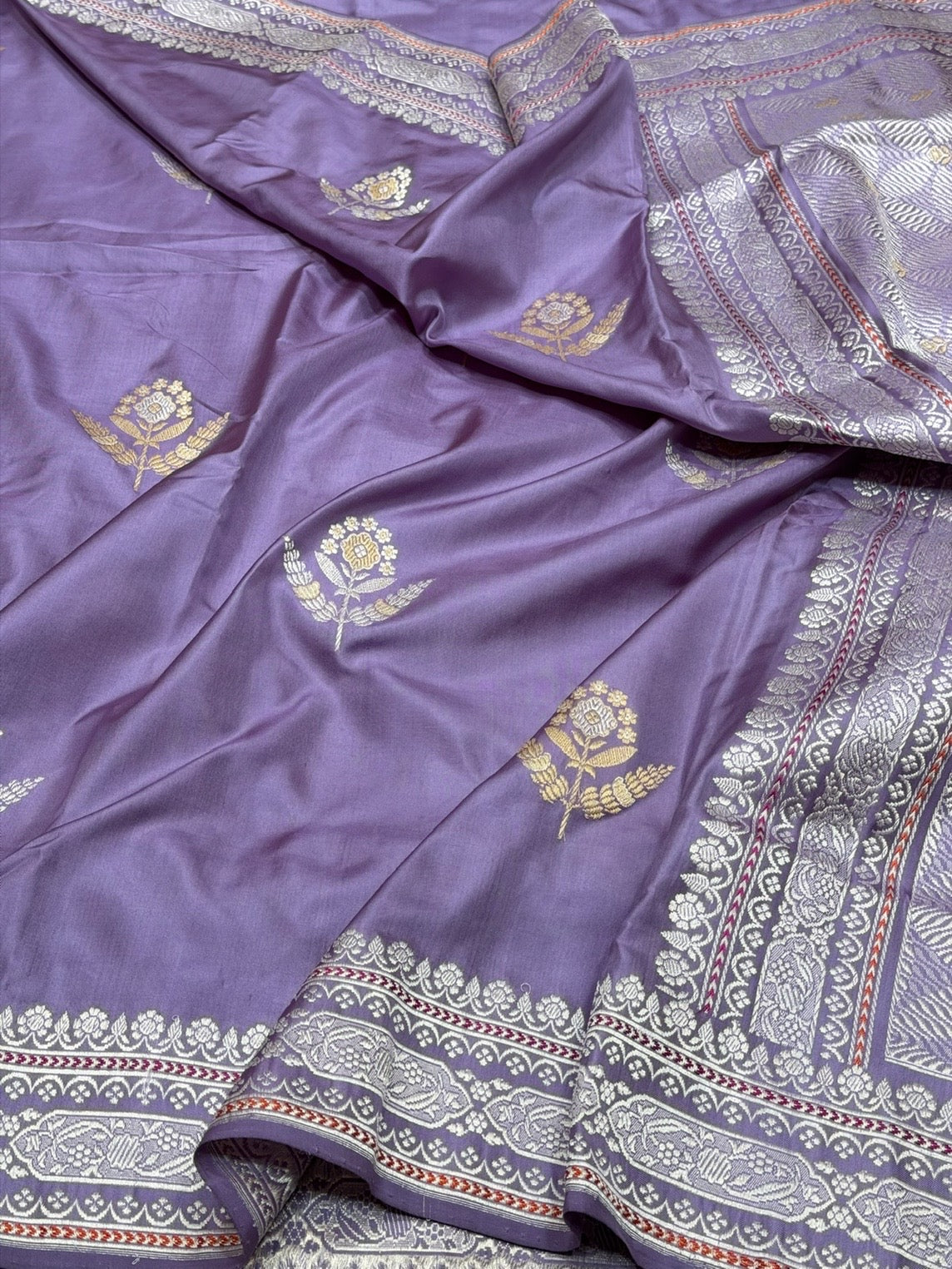 Lavender Purple Handwoven Pure Banarasi Ektara Silk Saree | Kadwa Weave | Pure Mulberry Ektara Silk | Handloom Banarasi Saree