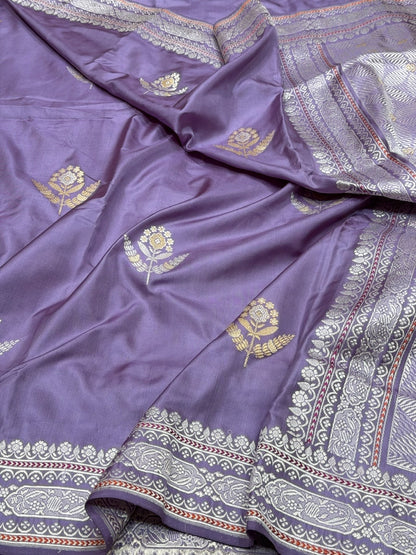 Lavender Purple Handwoven Pure Banarasi Ektara Silk Saree | Kadwa Weave | Pure Mulberry Ektara Silk | Handloom Banarasi Saree