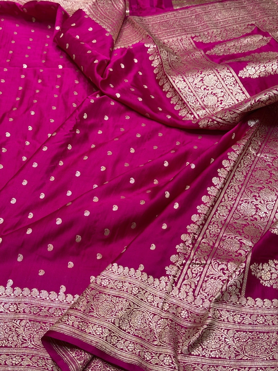 Rani Pink Handwoven Vintage Pure Banarasi Satin Silk Saree