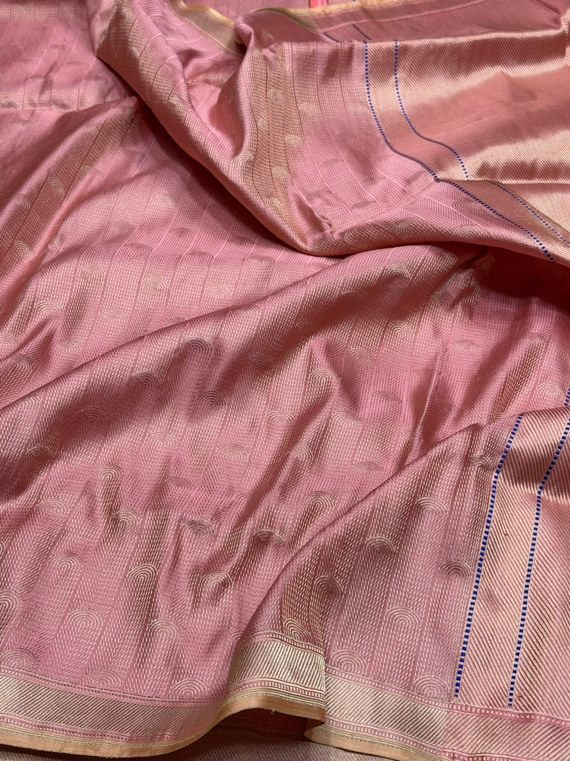 Peach Handwoven Pure Banarasi Satin Tanchoi Silk Saree – Traditional Tanchoi Weave