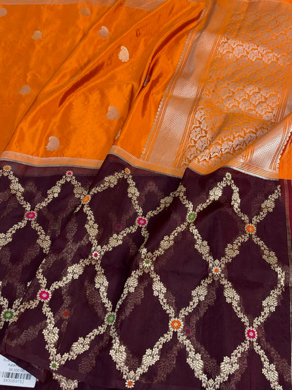 Rust Handwoven Pure Banarasi Ektara Silk Saree
